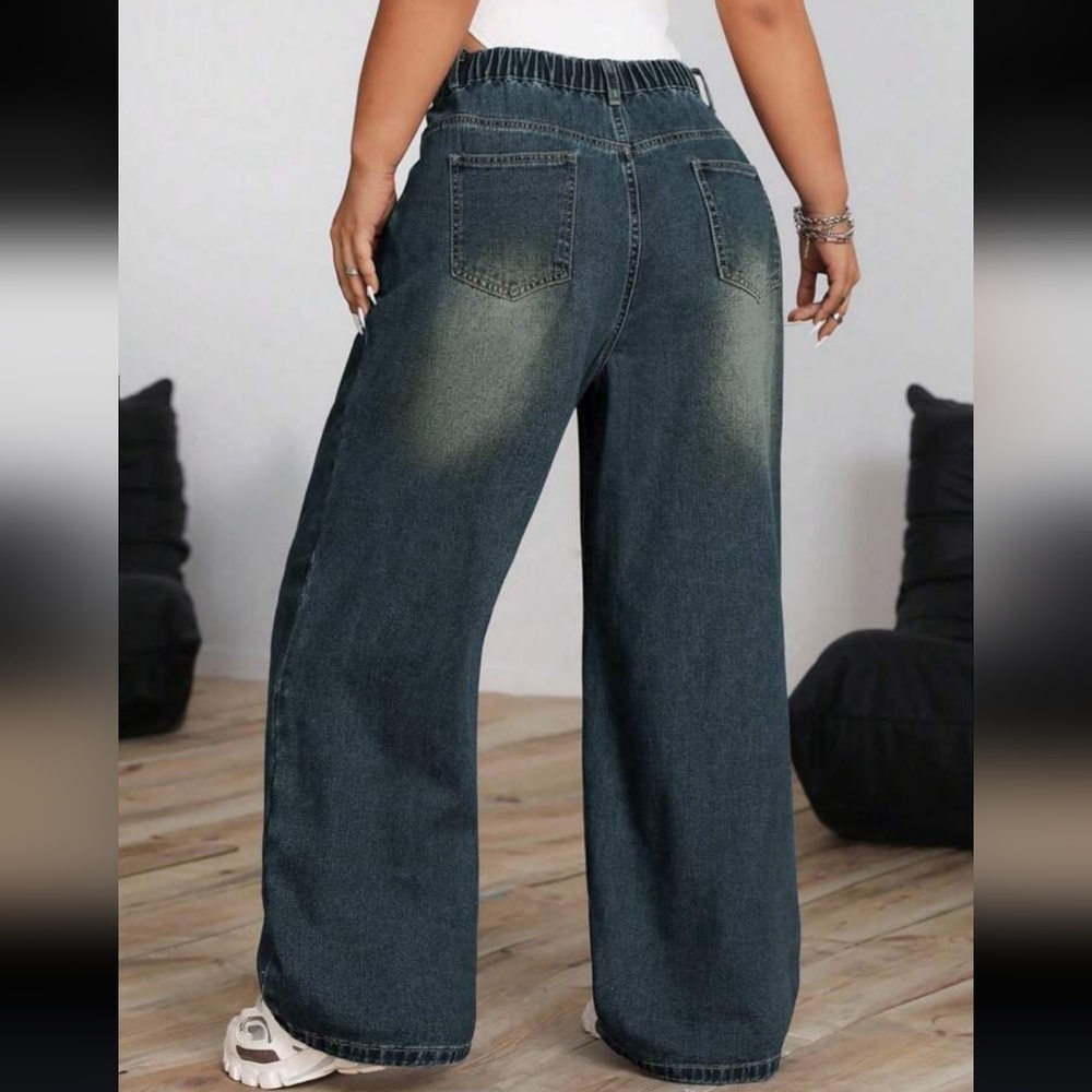Blue Cut Out Abstract Wide Leg Denim Jeans 2X (16) NWOT - Picture 10 of 12